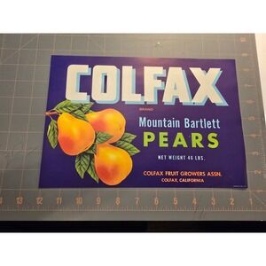 Colfax Mountain Bartlett Pears Vintage Advertising Crate Label 46 Lbs